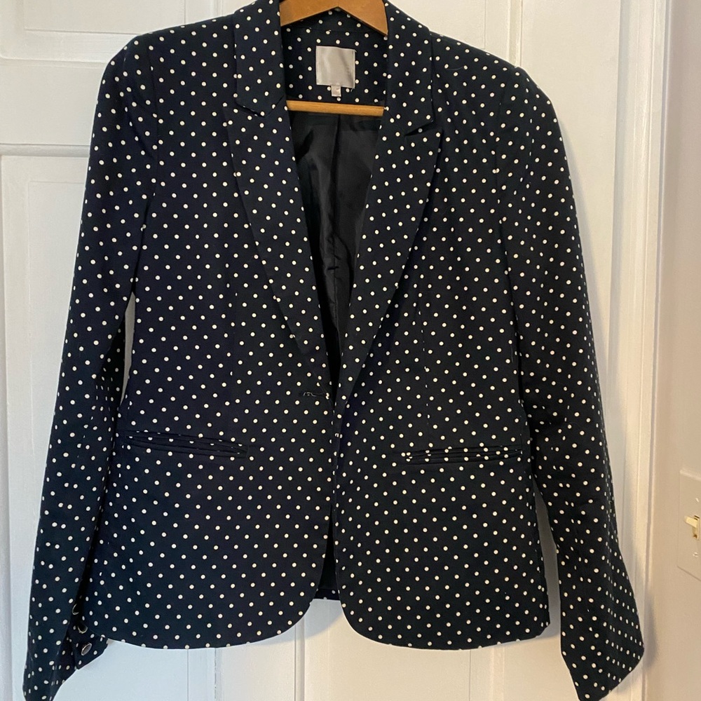 Navy w cream polka dot blazer